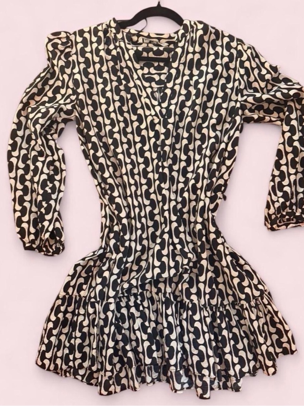 Zara Black & Cream Geo-Pattern Mini Dress